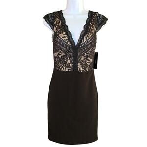 Lulus Women Dresses, NEW Lace Plunge Back & Neckline Strappy Black Dress, Sz XS